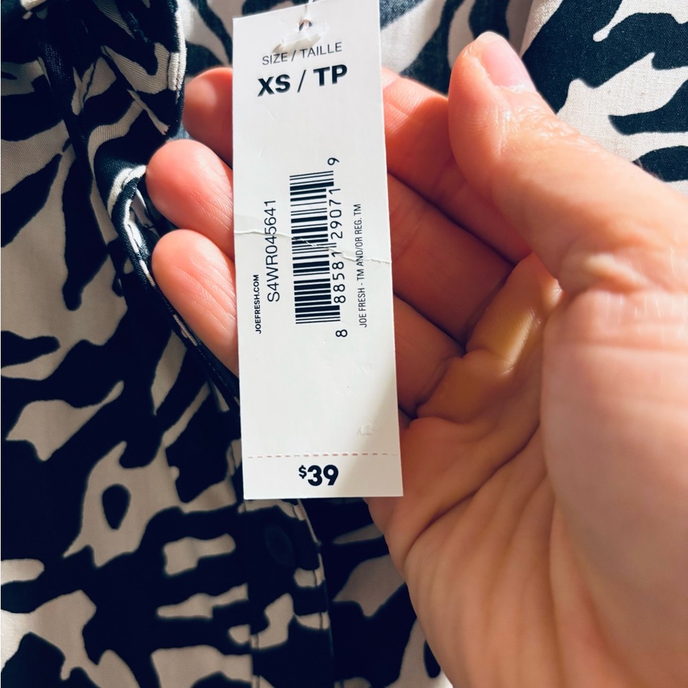 NWT Joe Fresh Zebra Print Black and White Shirt Dress XS - Picture 5 of 5